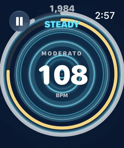 Apple Watch field holding STEADY at 108 BPM