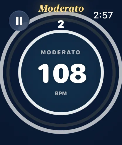 Apple Watch round start with the tempo name Moderato
