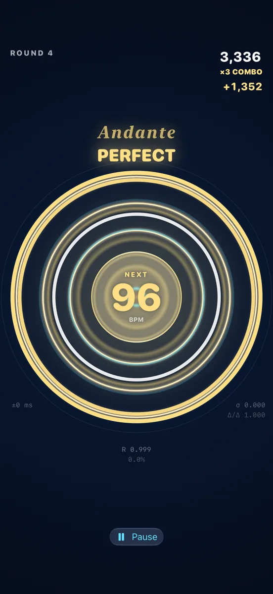 iPhone ripple field snapped into resonance under the tempo name Andante and the word PERFECT