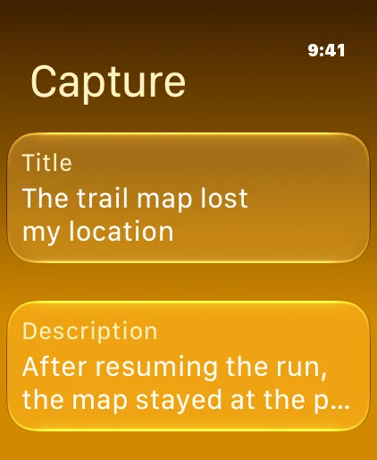Apple Watch capturing an issue title and description