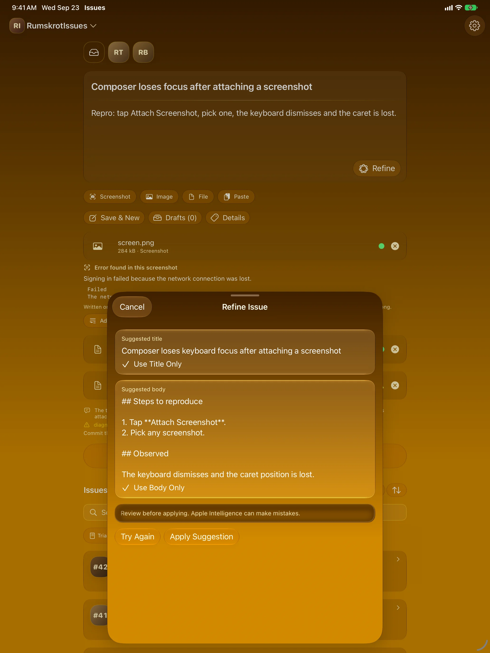iPad - Refine suggesting a clearer title and body