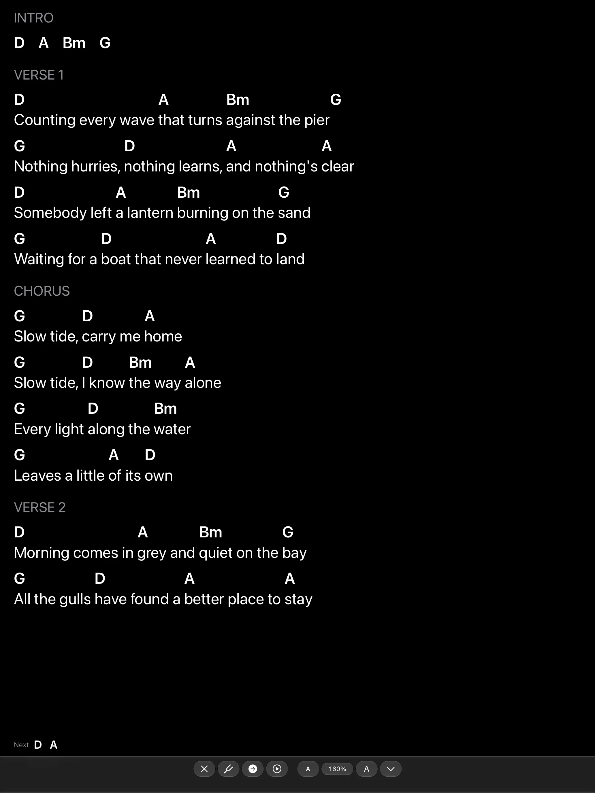A song on the iPad stand with its sevenths and suspensions played as plain triads
