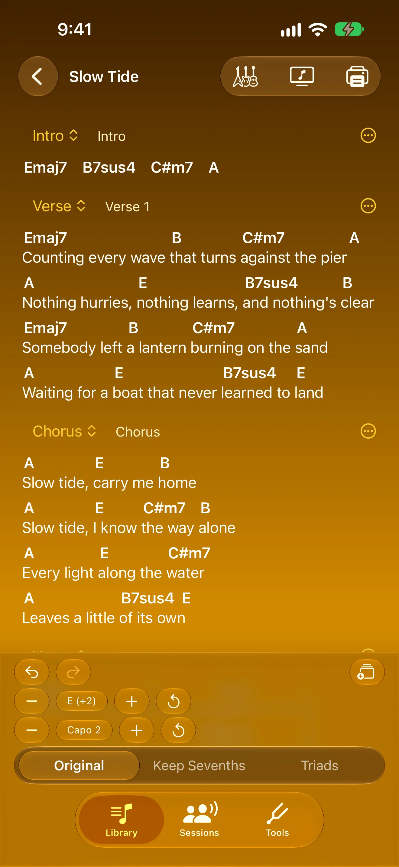 Song editor with separate transpose and capo controls