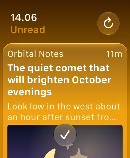 Apple Watch showing the same headline and gist