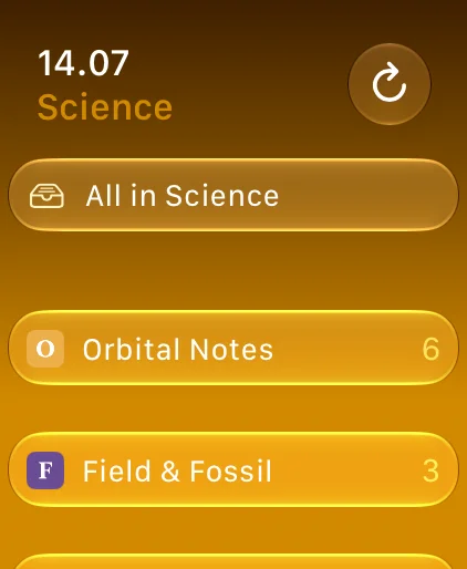 Apple Watch folder with feeds, icons and unread counts