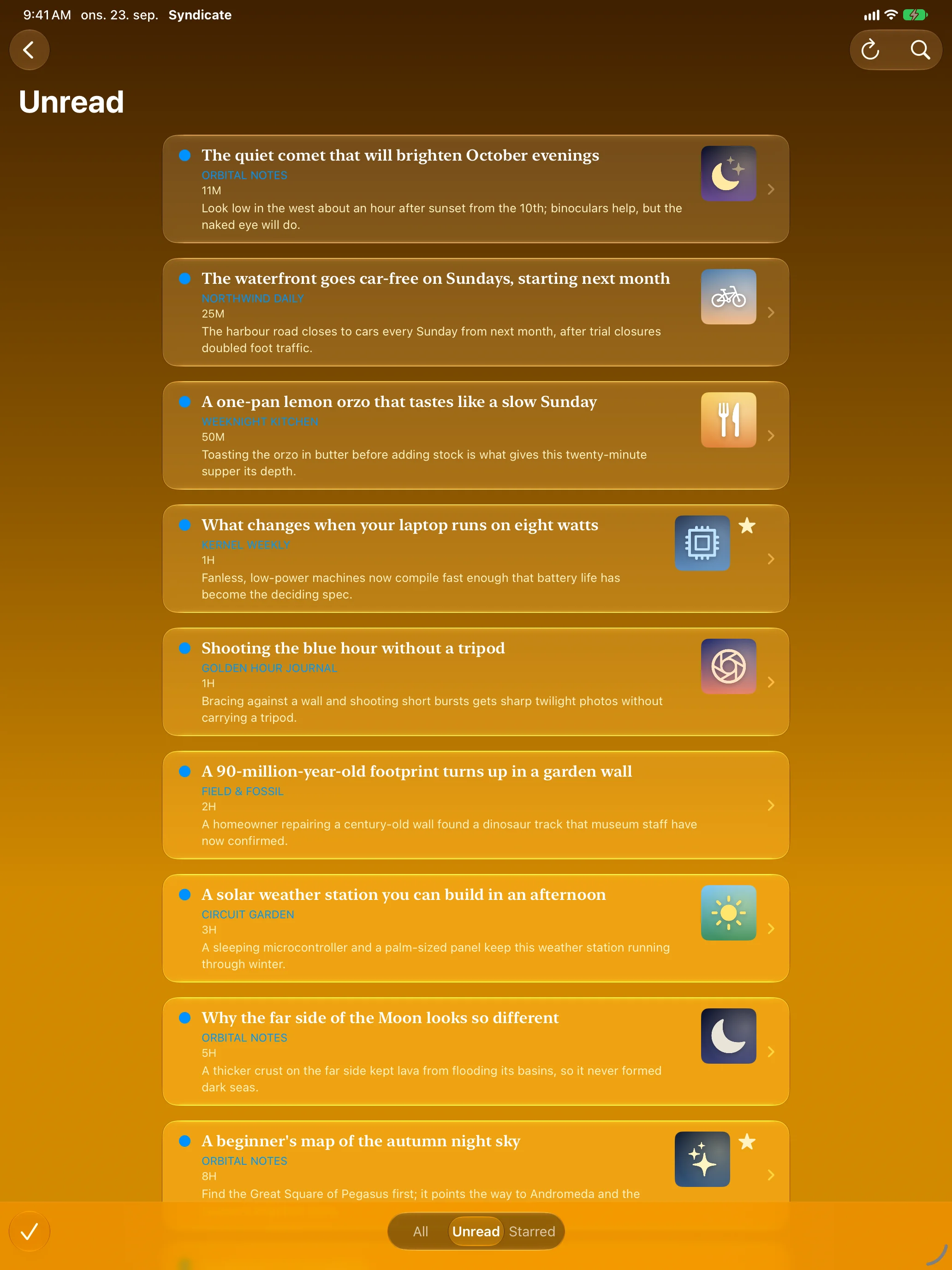 iPad Unread list with gists and thumbnails