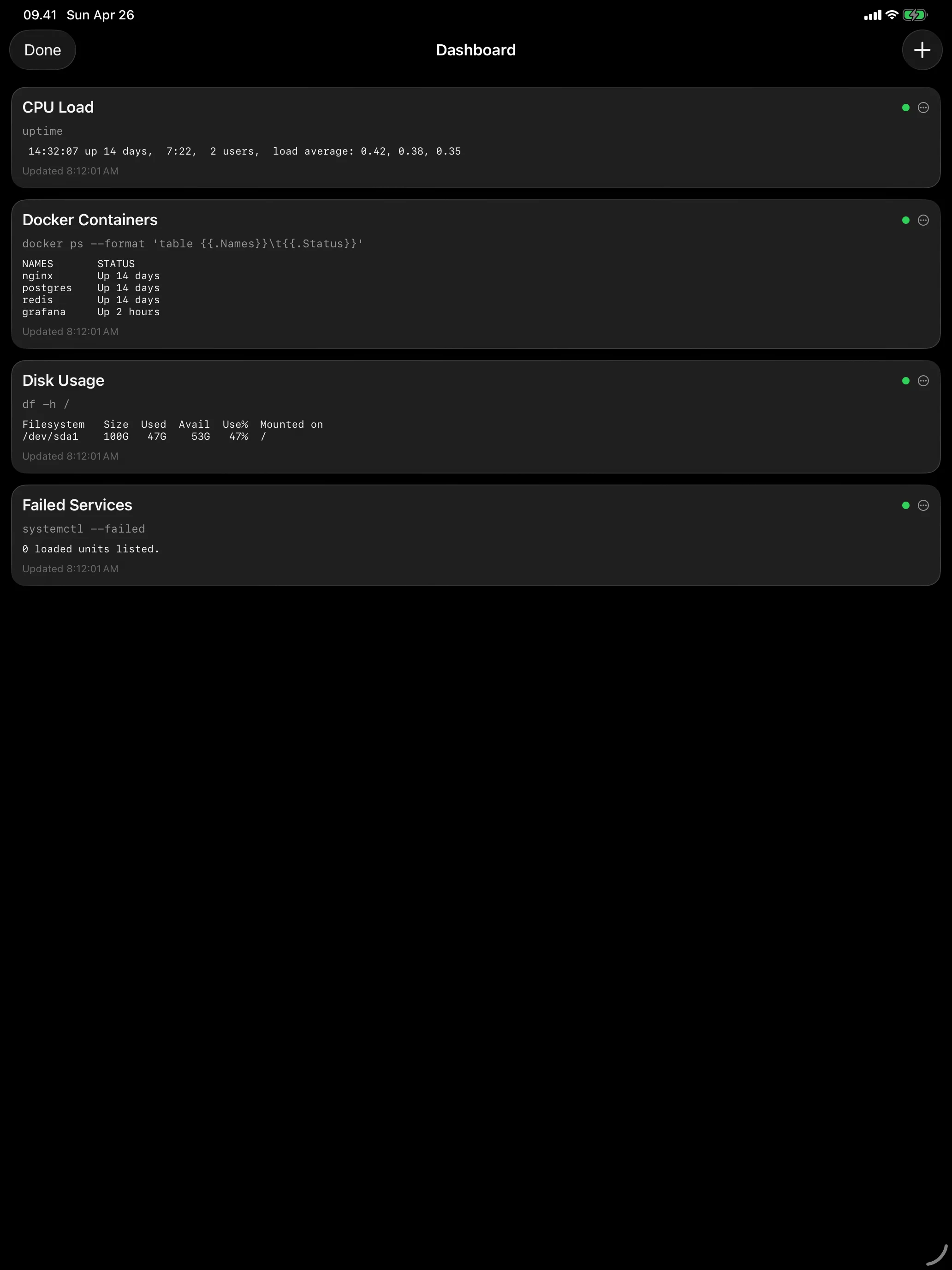 iPad - Server Dashboard
